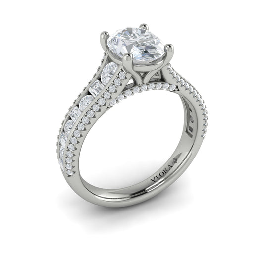 14K White Gold Oval Diamond Cathedral Engagement Ring