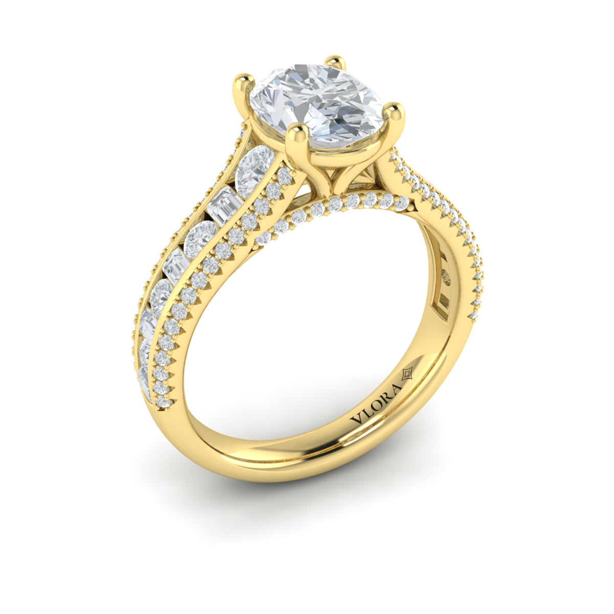 14kt Yellow Gold Oval Diamond Cathedral Engagement Ring
