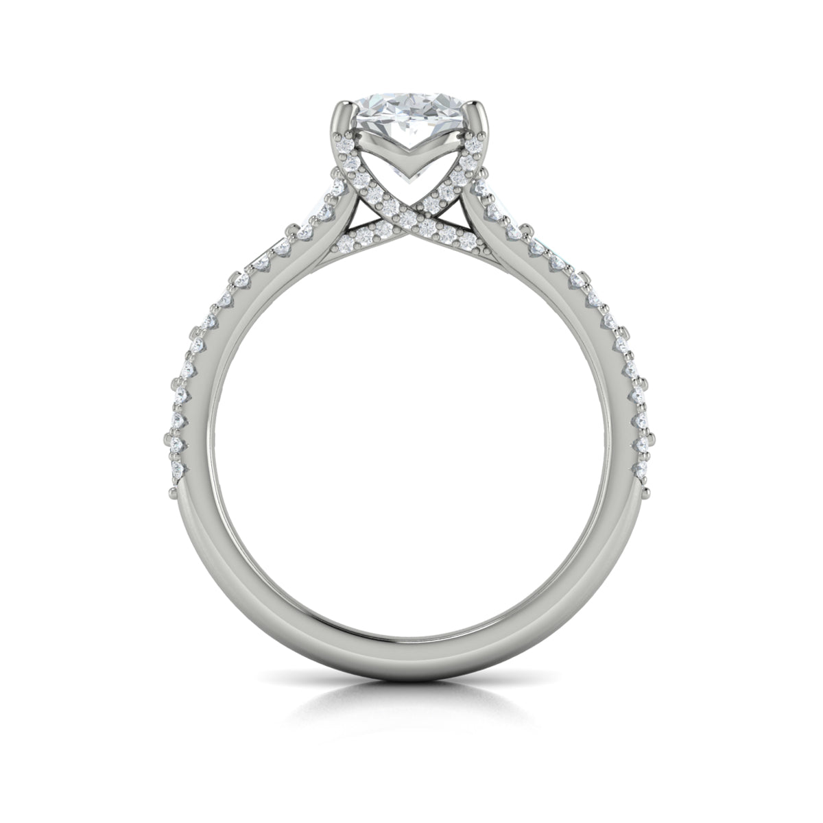 14K White Gold Oval & Emerald Cut Diamond Engagement Ring