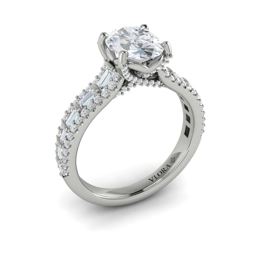14K White Gold Oval & Emerald Cut Diamond Engagement Ring