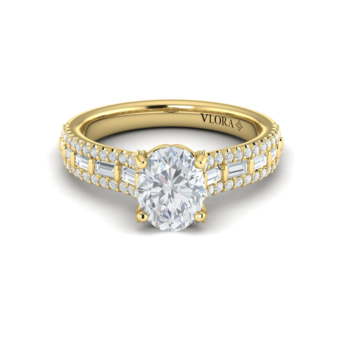 14kt Yellow Gold Oval & Emerald Cut Diamond Ring