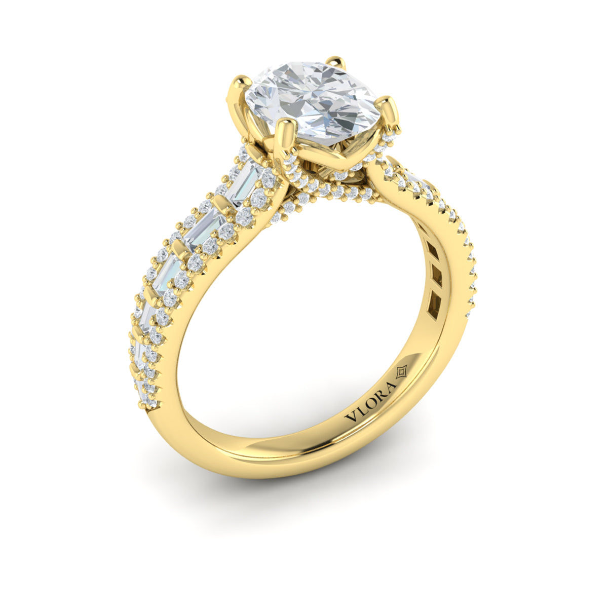 14kt Yellow Gold Oval & Emerald Cut Diamond Ring