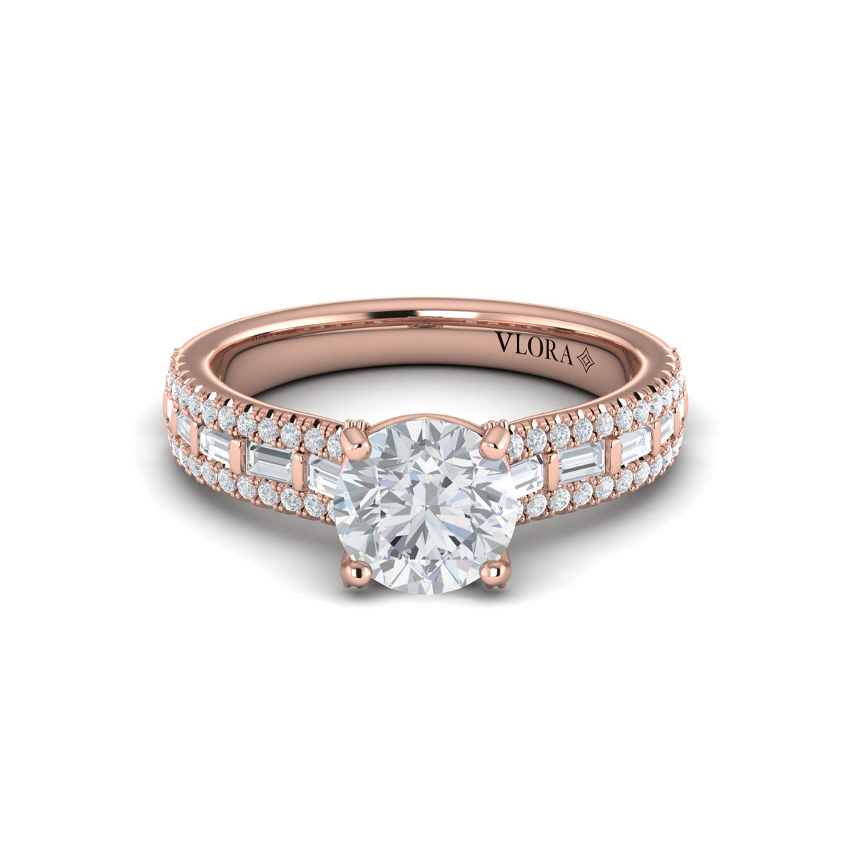 14kt Rose Gold Round Diamond Cathedral Engagement Ring