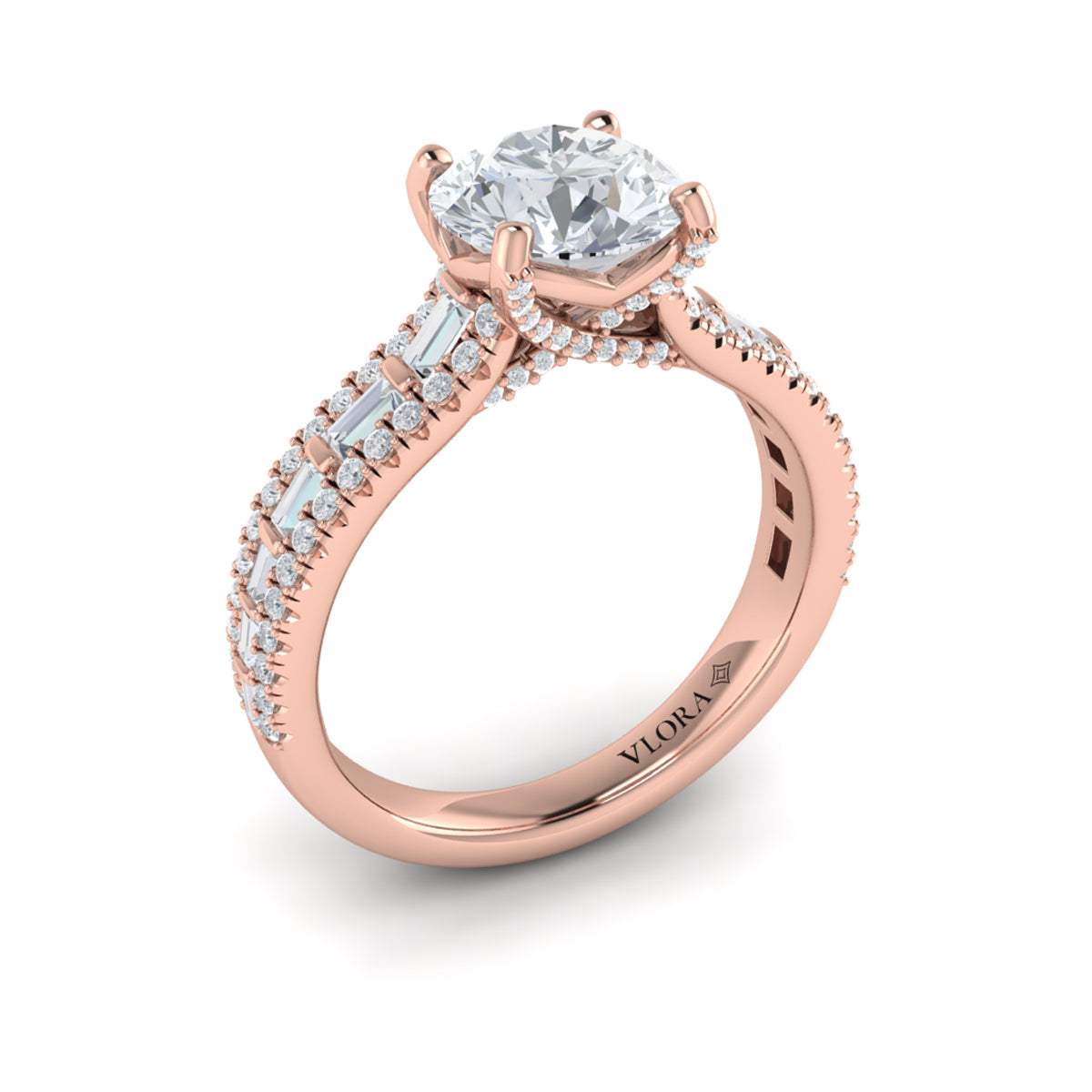 14kt Rose Gold Round Diamond Cathedral Engagement Ring