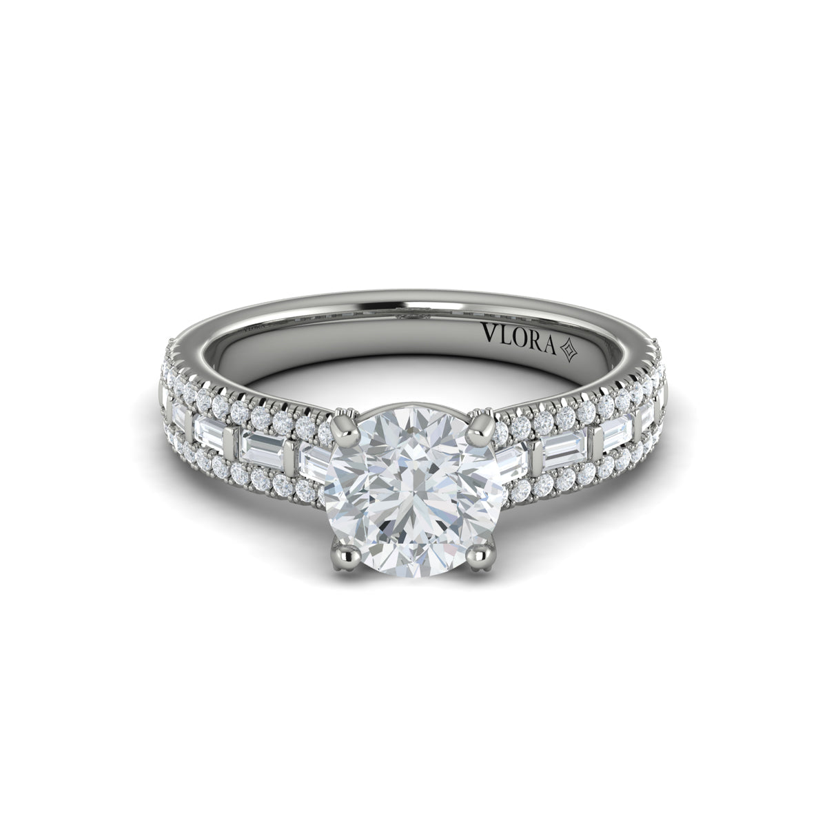 14K White Gold Multi-Cut Diamond Cathedral Ring