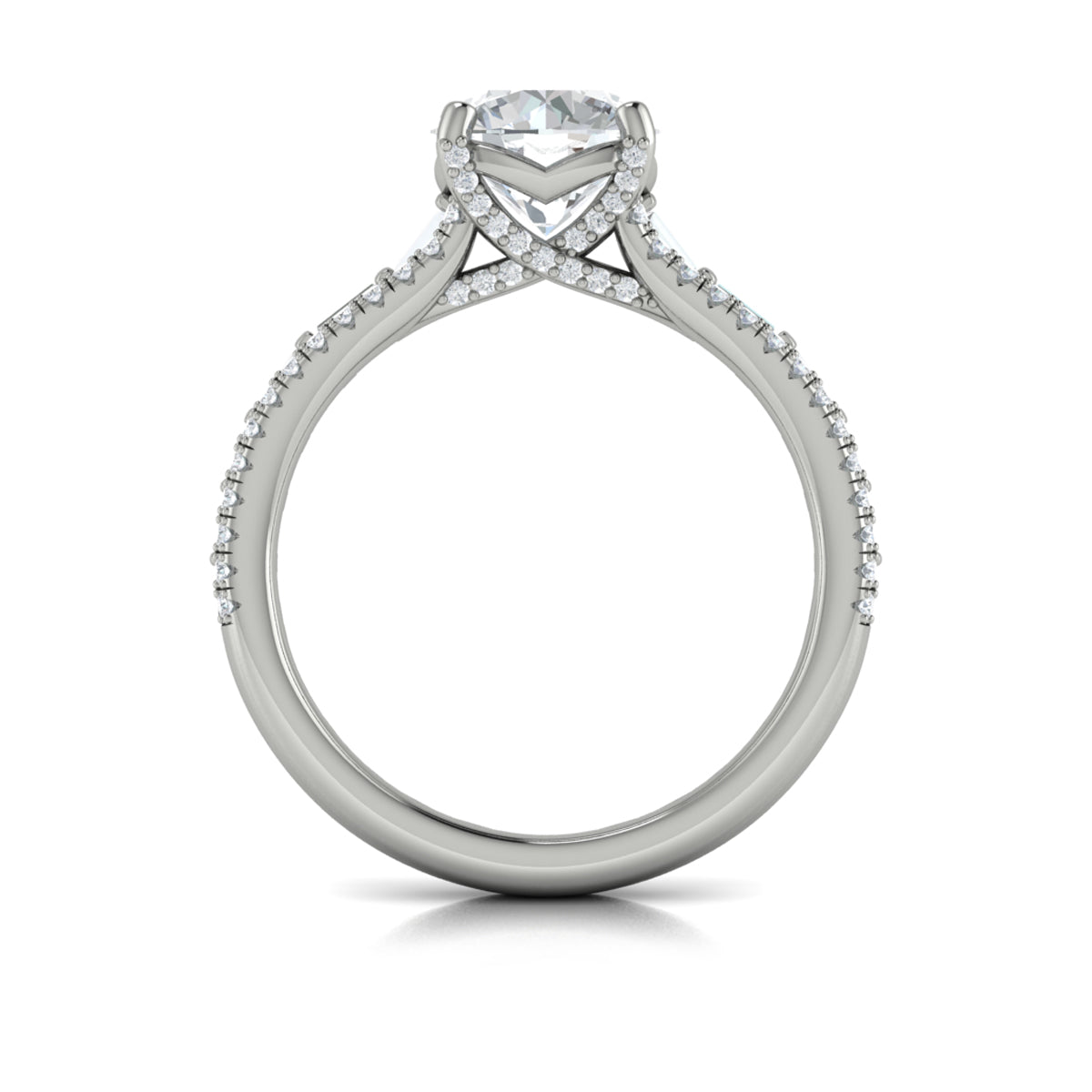 14K White Gold Multi-Cut Diamond Cathedral Ring
