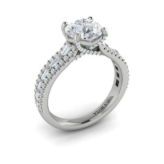 14K White Gold Multi-Cut Diamond Cathedral Ring