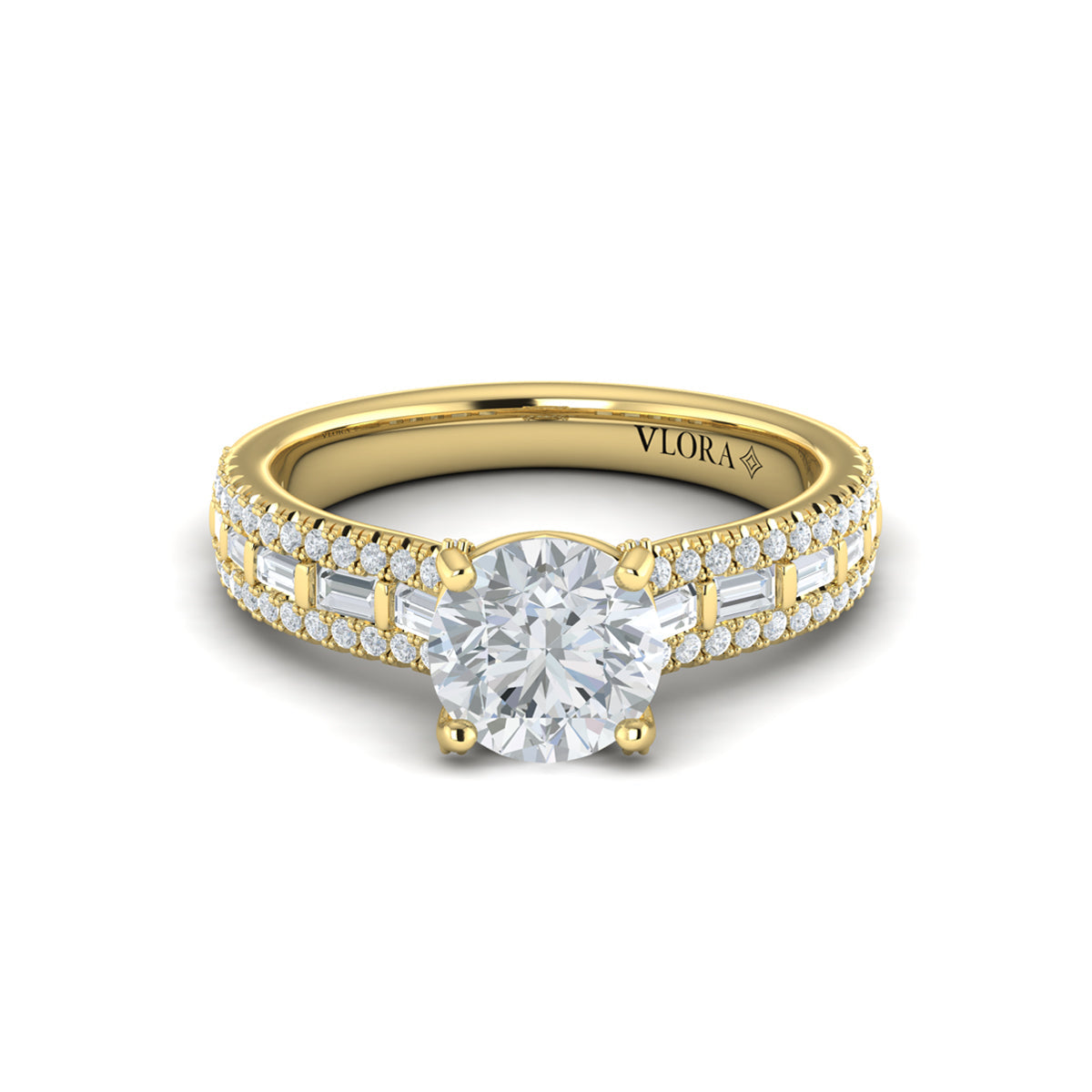 18kt Yellow Gold Round Diamond Cathedral Engagement Ring
