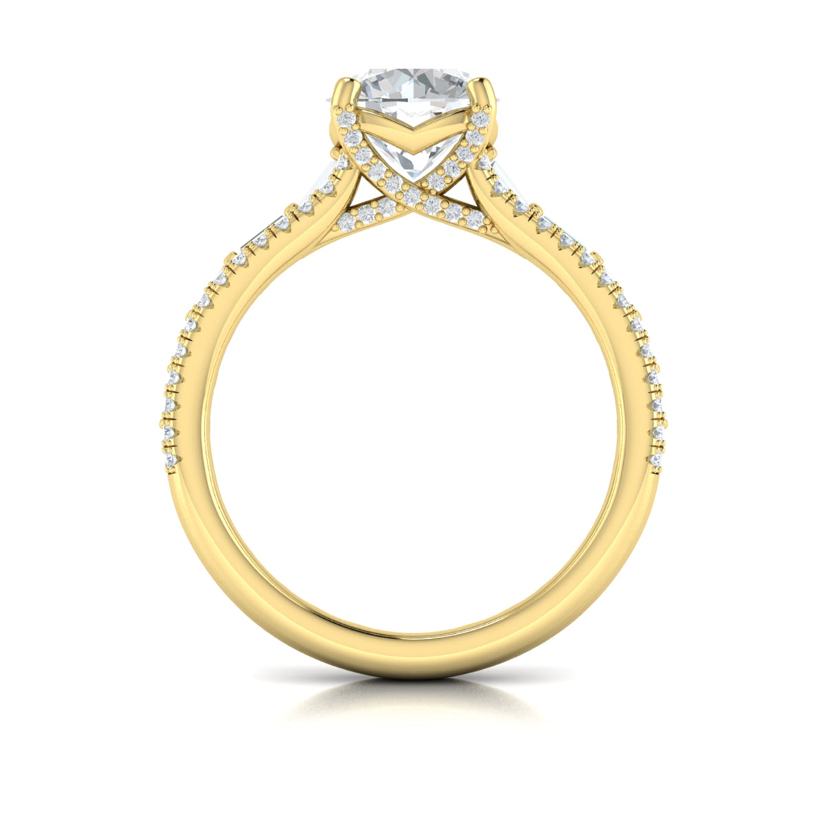 18kt Yellow Gold Round Diamond Cathedral Engagement Ring