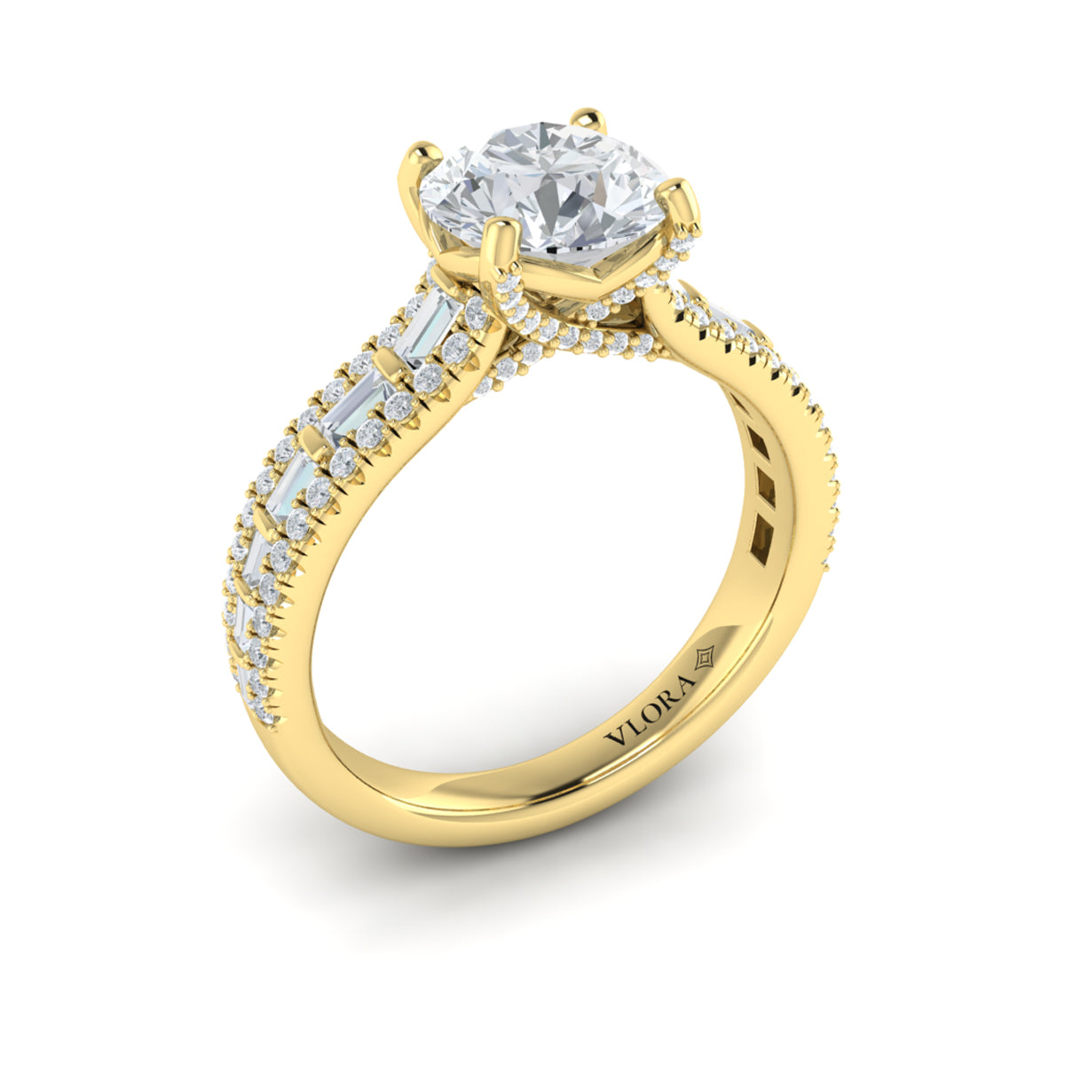 18kt Yellow Gold Round Diamond Cathedral Engagement Ring