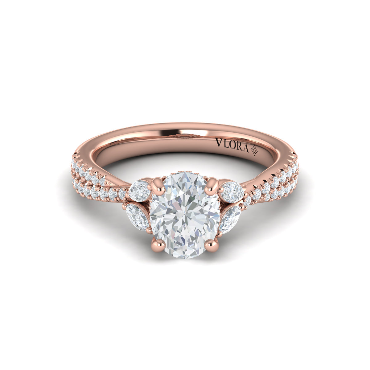 14kt Rose Gold Oval Diamond Vine Engagement Ring