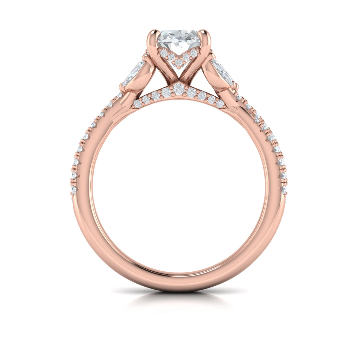 14kt Rose Gold Oval Diamond Vine Engagement Ring