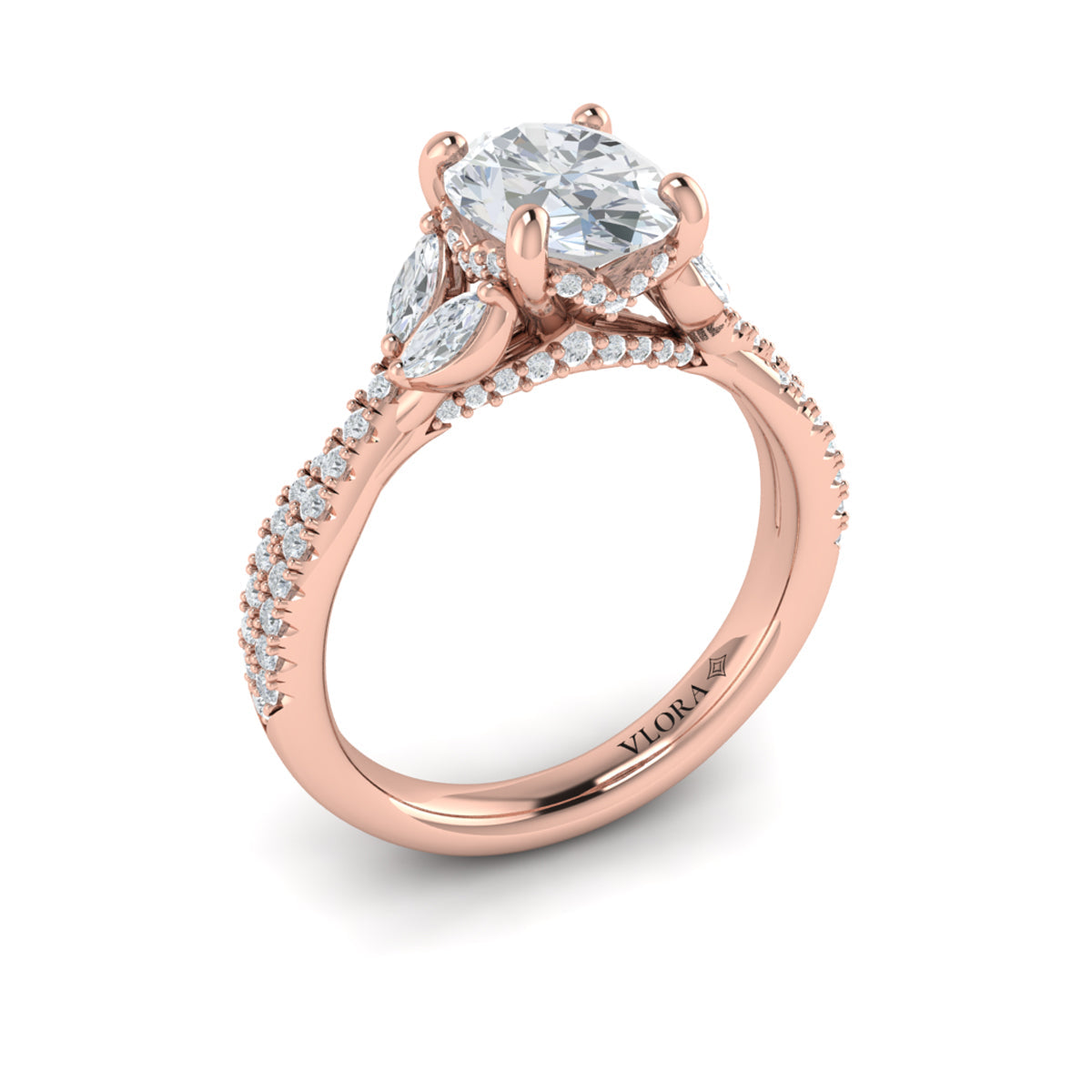 14kt Rose Gold Oval Diamond Vine Engagement Ring