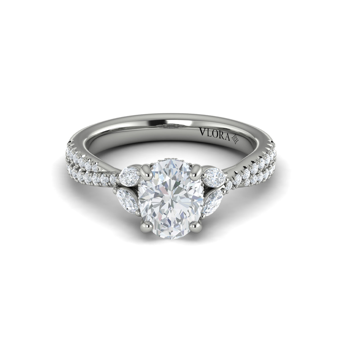 14K White Gold Oval Diamond Vine Engagement Ring
