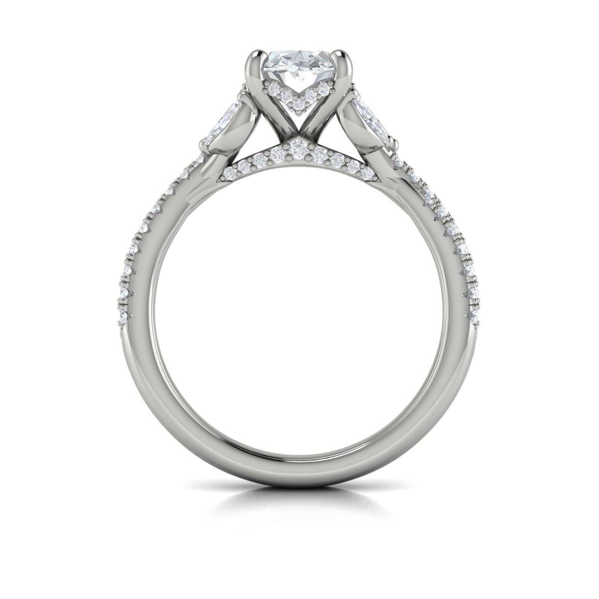 14K White Gold Oval Diamond Vine Engagement Ring