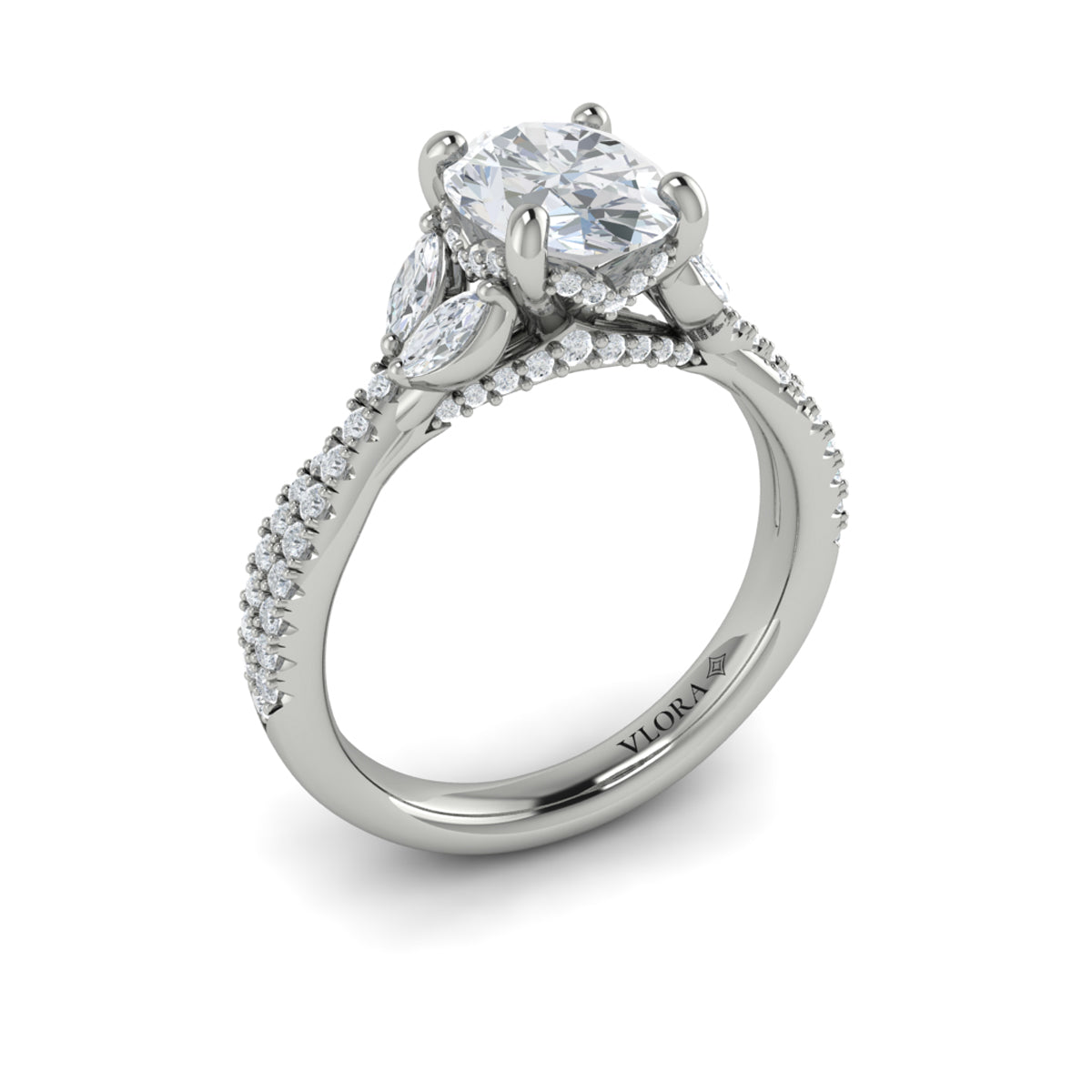14K White Gold Oval Diamond Vine Engagement Ring