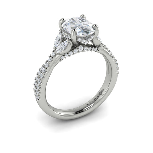 14K White Gold Oval Diamond Vine Engagement Ring