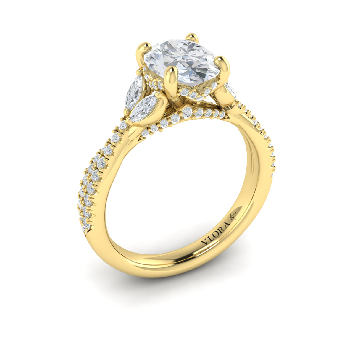 14kt Yellow Gold Oval Diamond Vine Engagement Ring