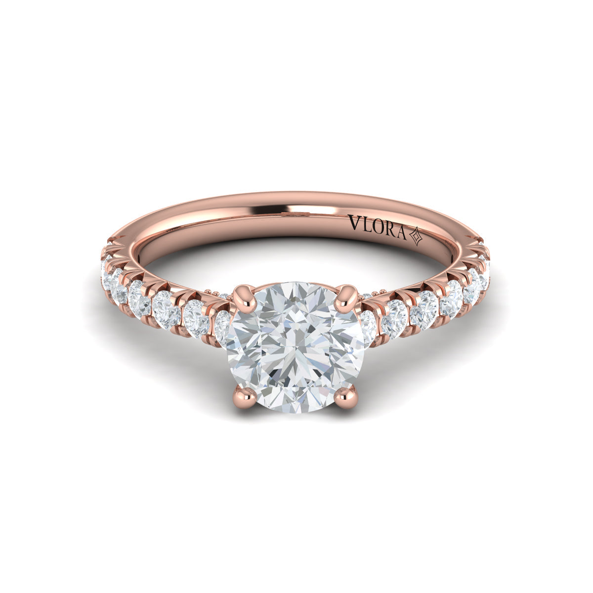 18kt Rose Gold Round Diamond Cathedral Engagement Ring