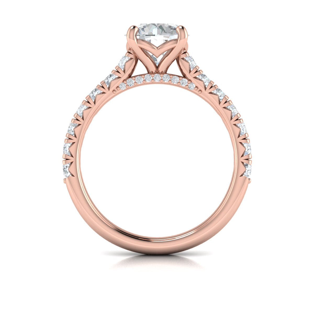 18kt Rose Gold Round Diamond Cathedral Engagement Ring