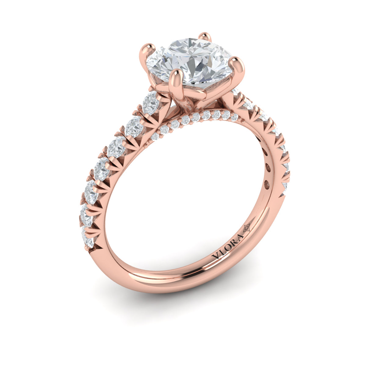 18kt Rose Gold Round Diamond Cathedral Engagement Ring