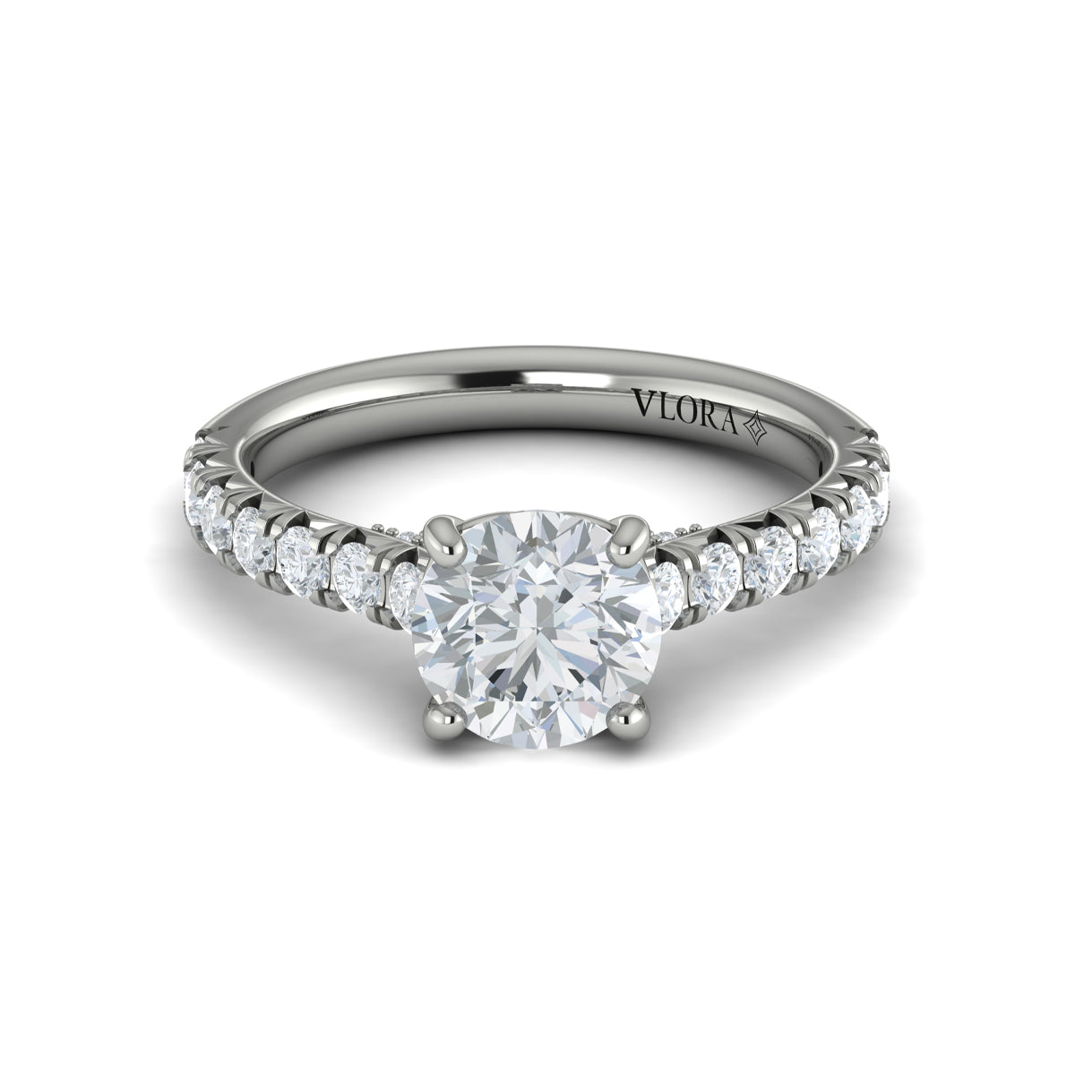 14K White Gold Round Diamond Cathedral Engagement Ring