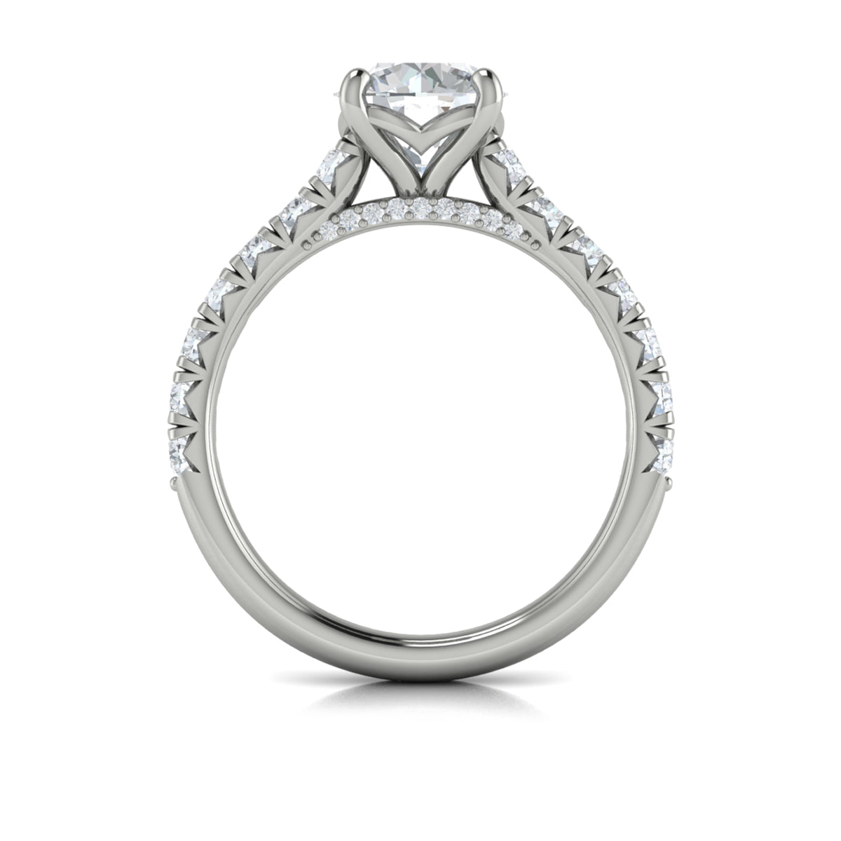 14K White Gold Round Diamond Cathedral Engagement Ring