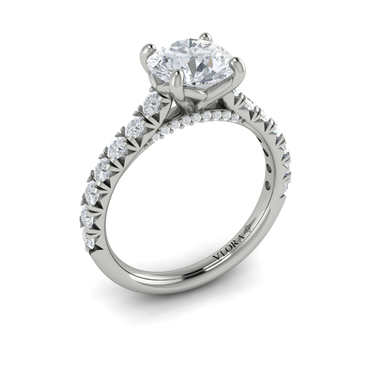 14K White Gold Round Diamond Cathedral Engagement Ring