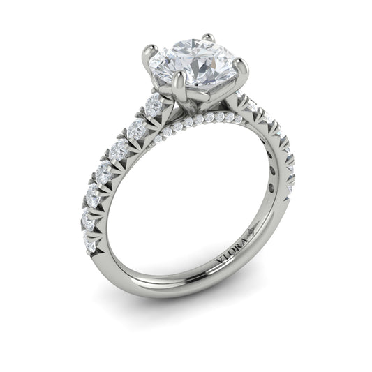 14K White Gold Round Diamond Cathedral Engagement Ring
