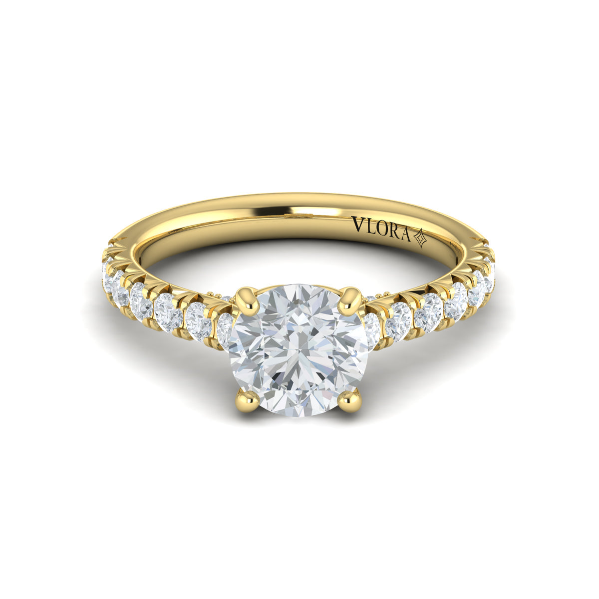 18kt Yellow Gold Round Diamond Cathedral Engagement Ring