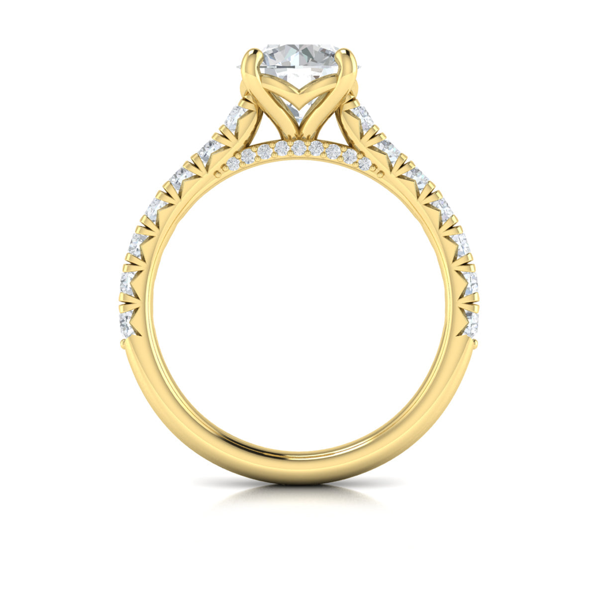 18kt Yellow Gold Round Diamond Cathedral Engagement Ring