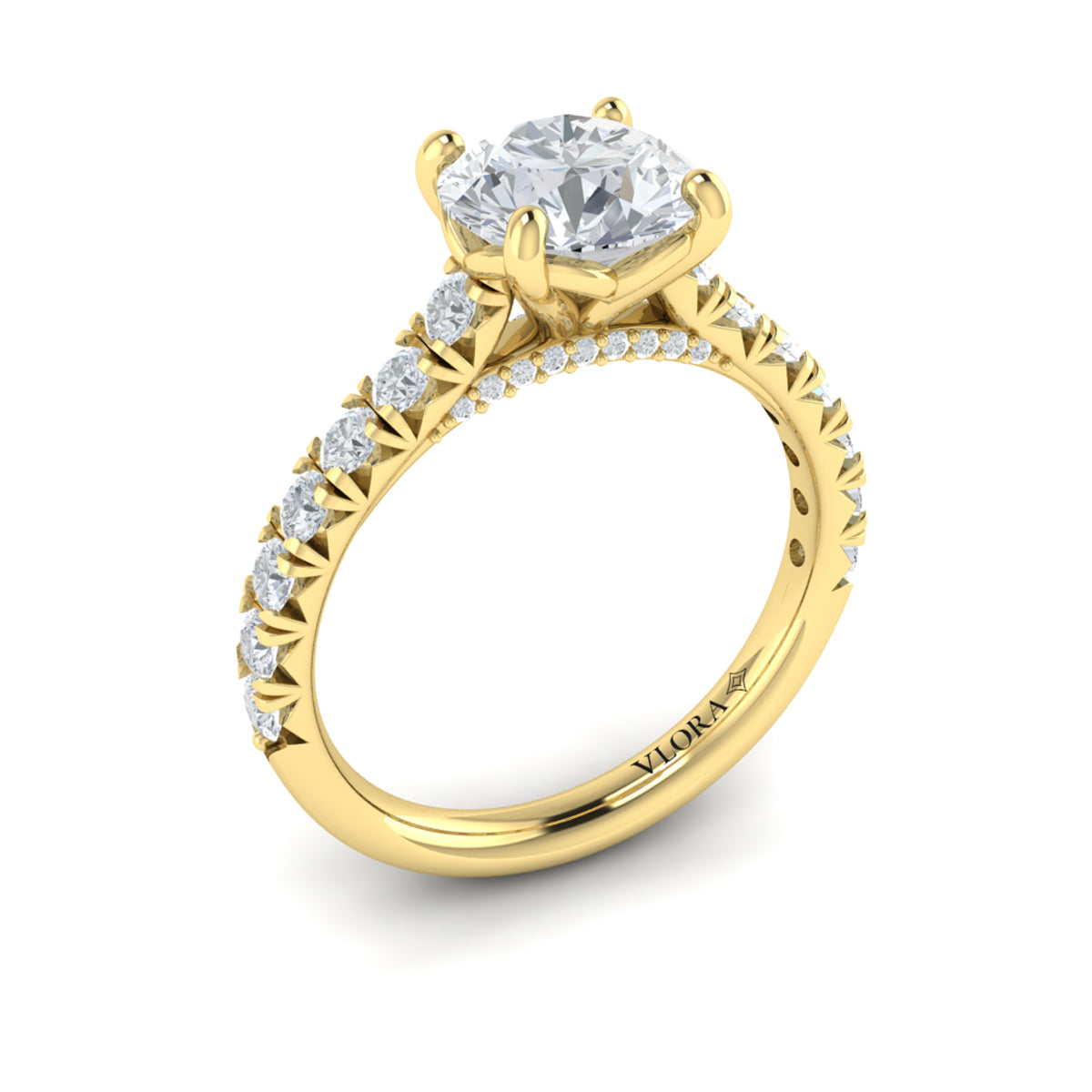 18kt Yellow Gold Round Diamond Cathedral Engagement Ring