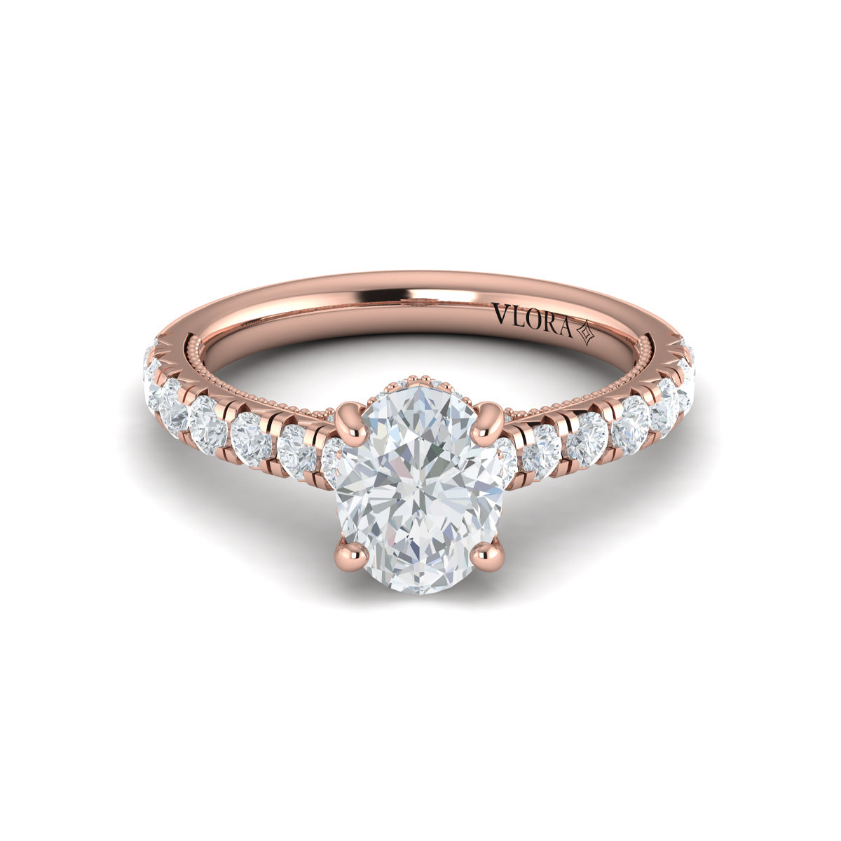 18kt Rose Gold Oval Diamond Vintage Engagement Ring