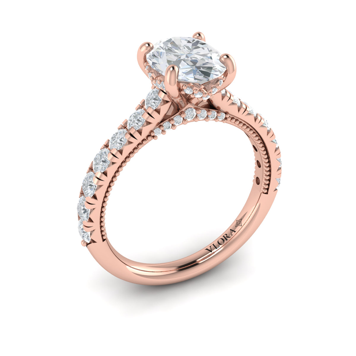 18kt Rose Gold Oval Diamond Vintage Engagement Ring