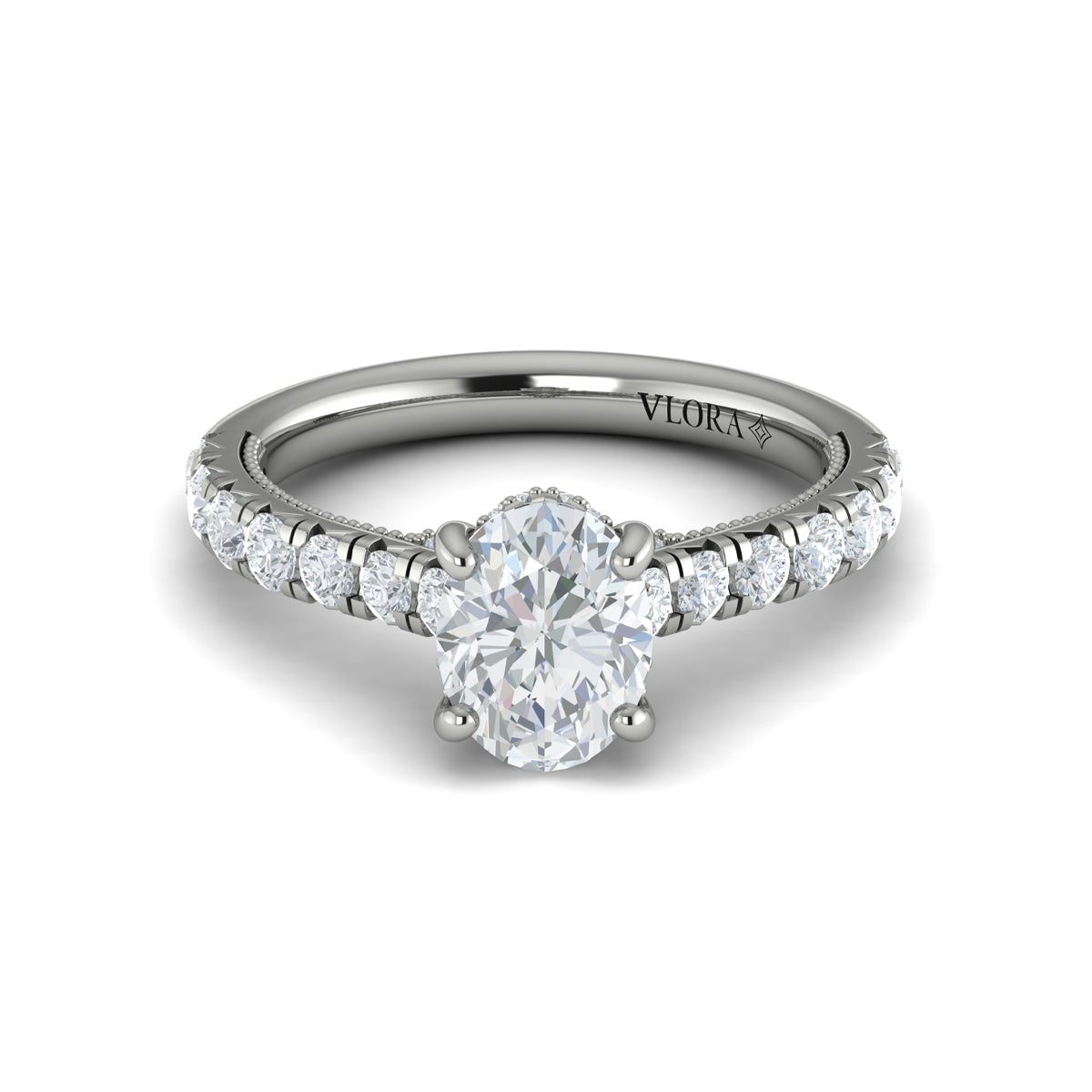 14K White Gold Oval Diamond Hidden Halo Engagement Ring