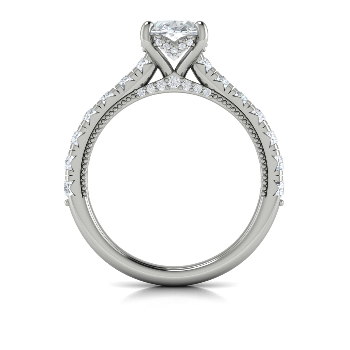 14K White Gold Oval Diamond Hidden Halo Engagement Ring