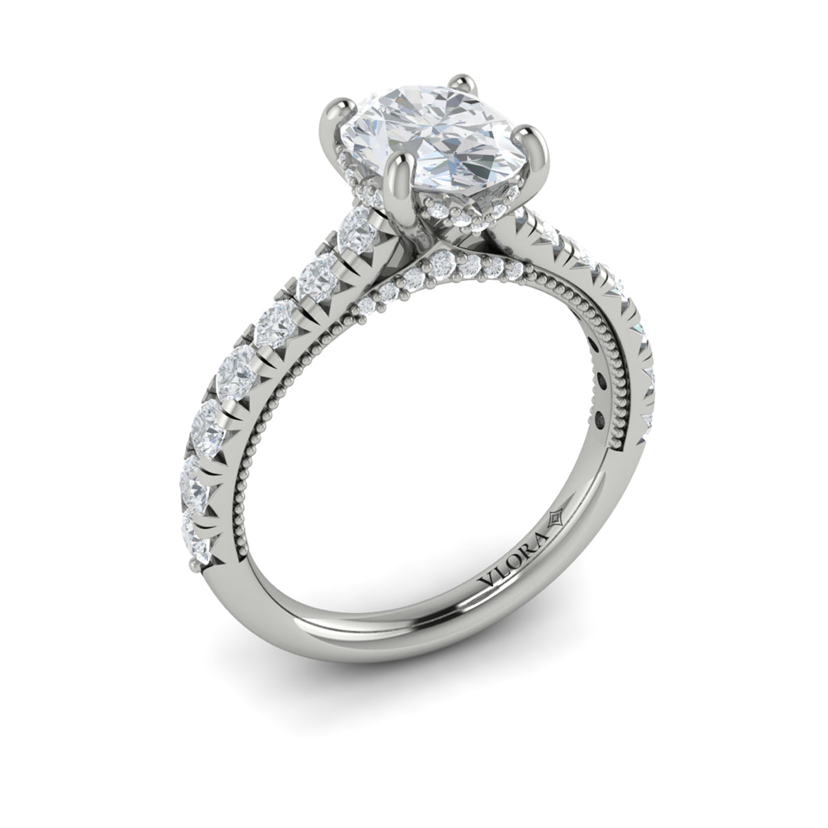 14K White Gold Oval Diamond Hidden Halo Engagement Ring