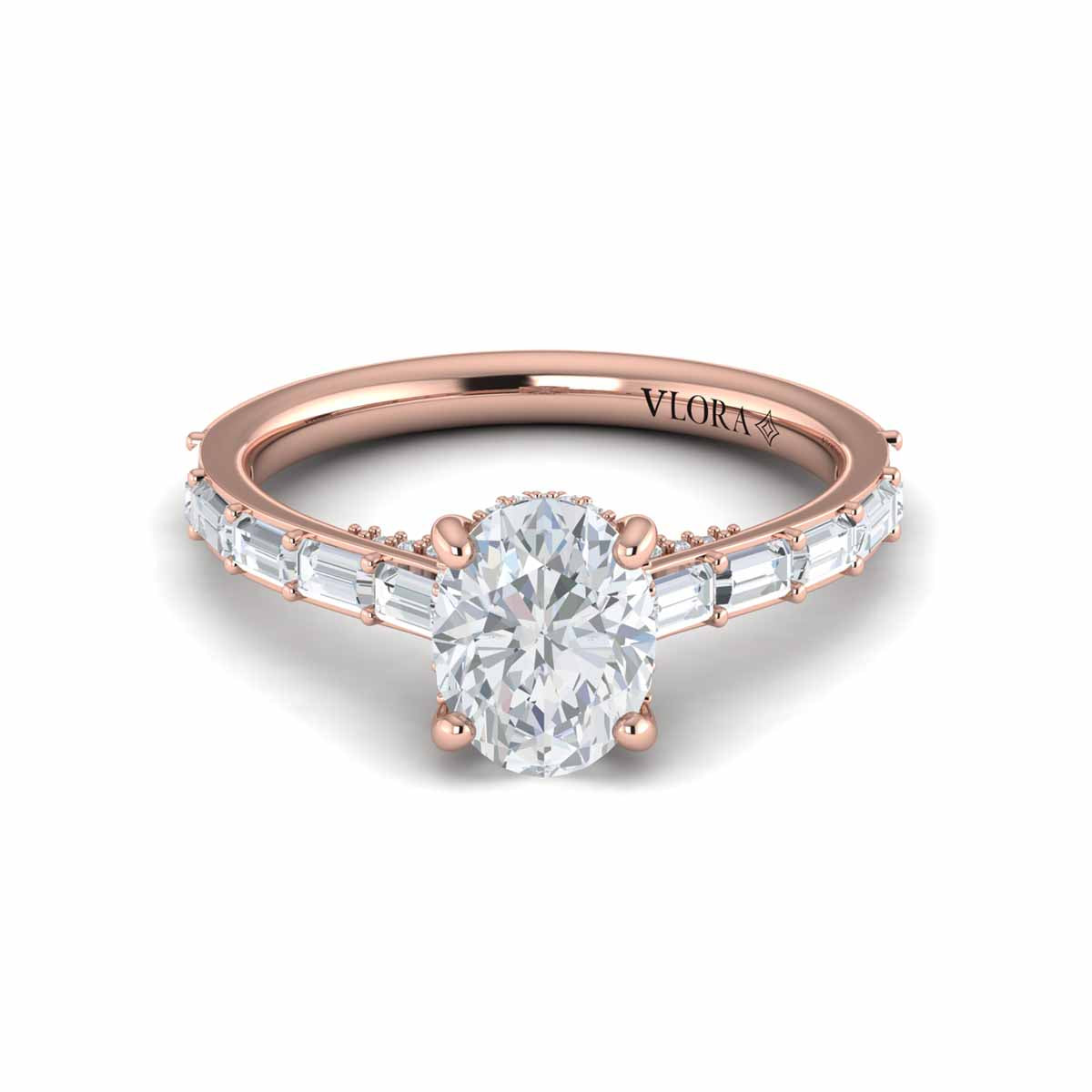 14kt Rose Gold Oval Diamond Hidden Halo Engagement Ring