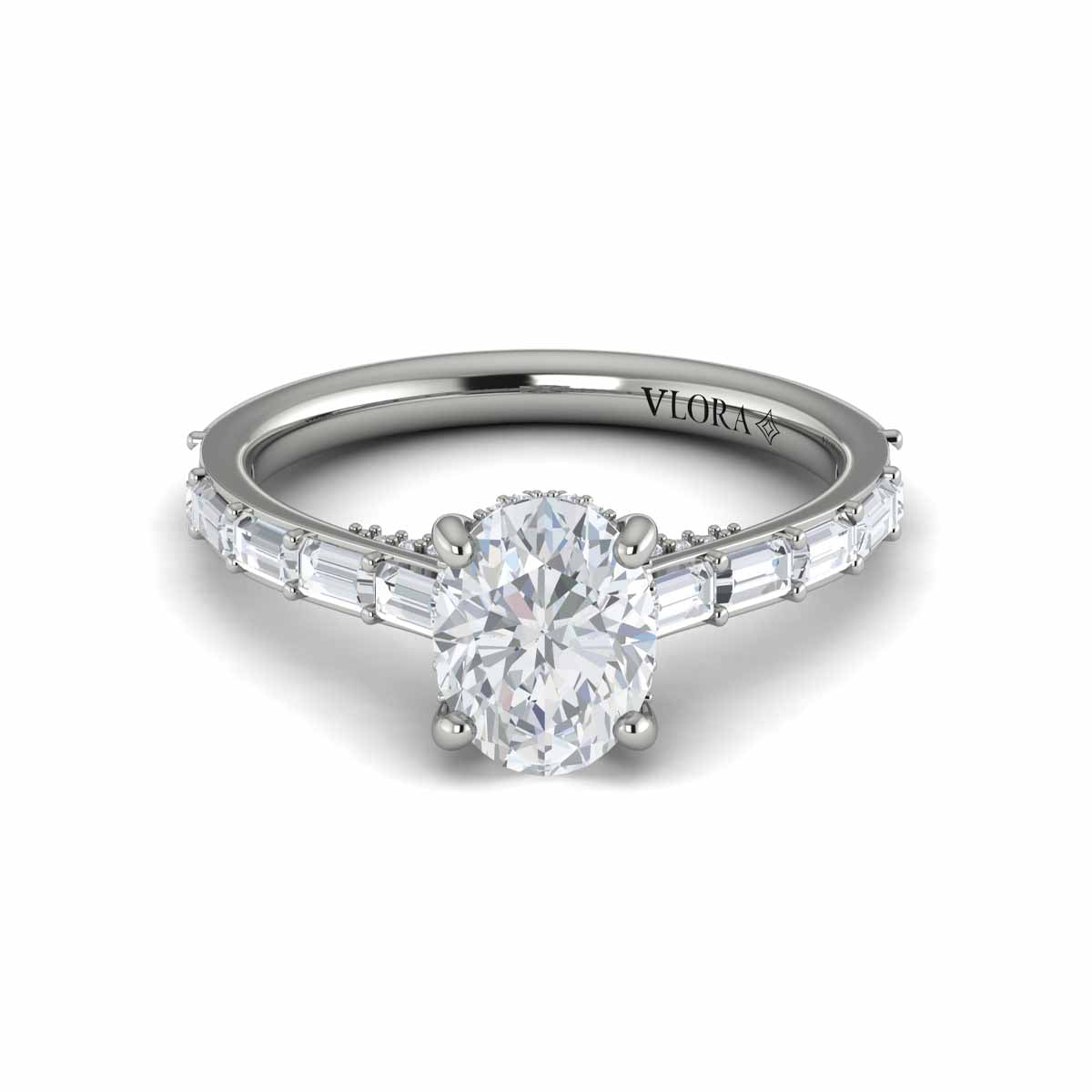 14K White Gold Oval Diamond Hidden Halo Engagement Ring