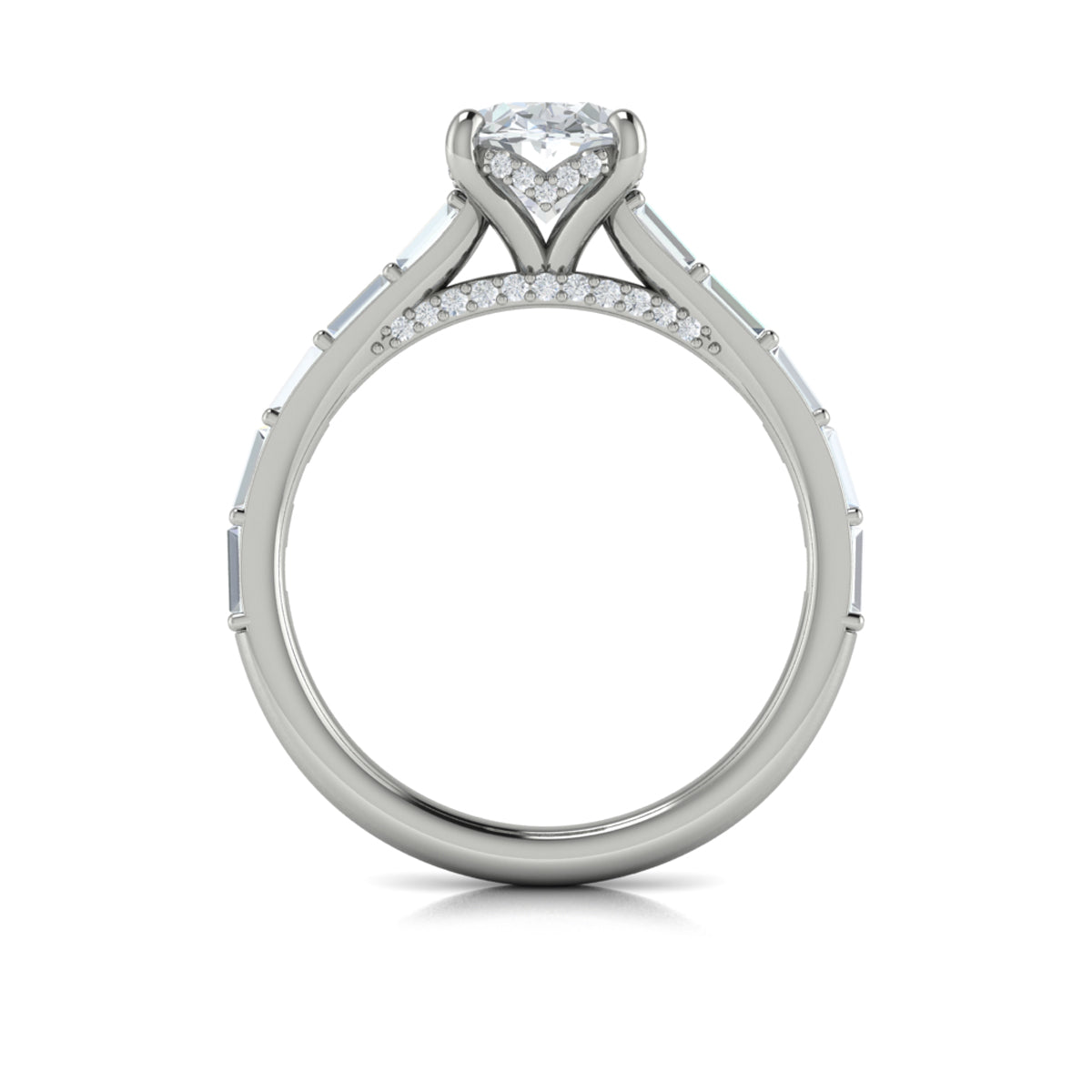 14K White Gold Oval Diamond Hidden Halo Engagement Ring