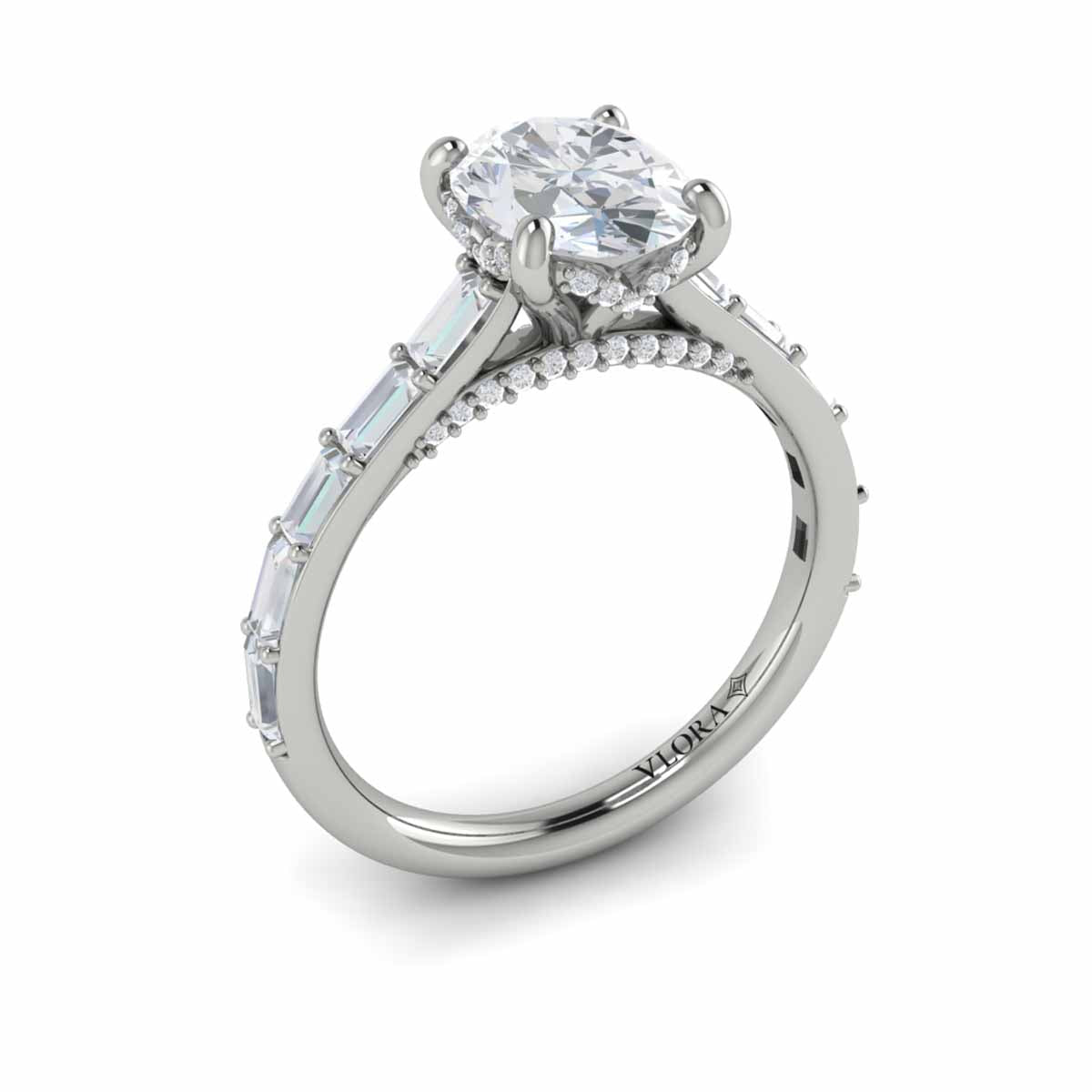 14K White Gold Oval Diamond Hidden Halo Engagement Ring