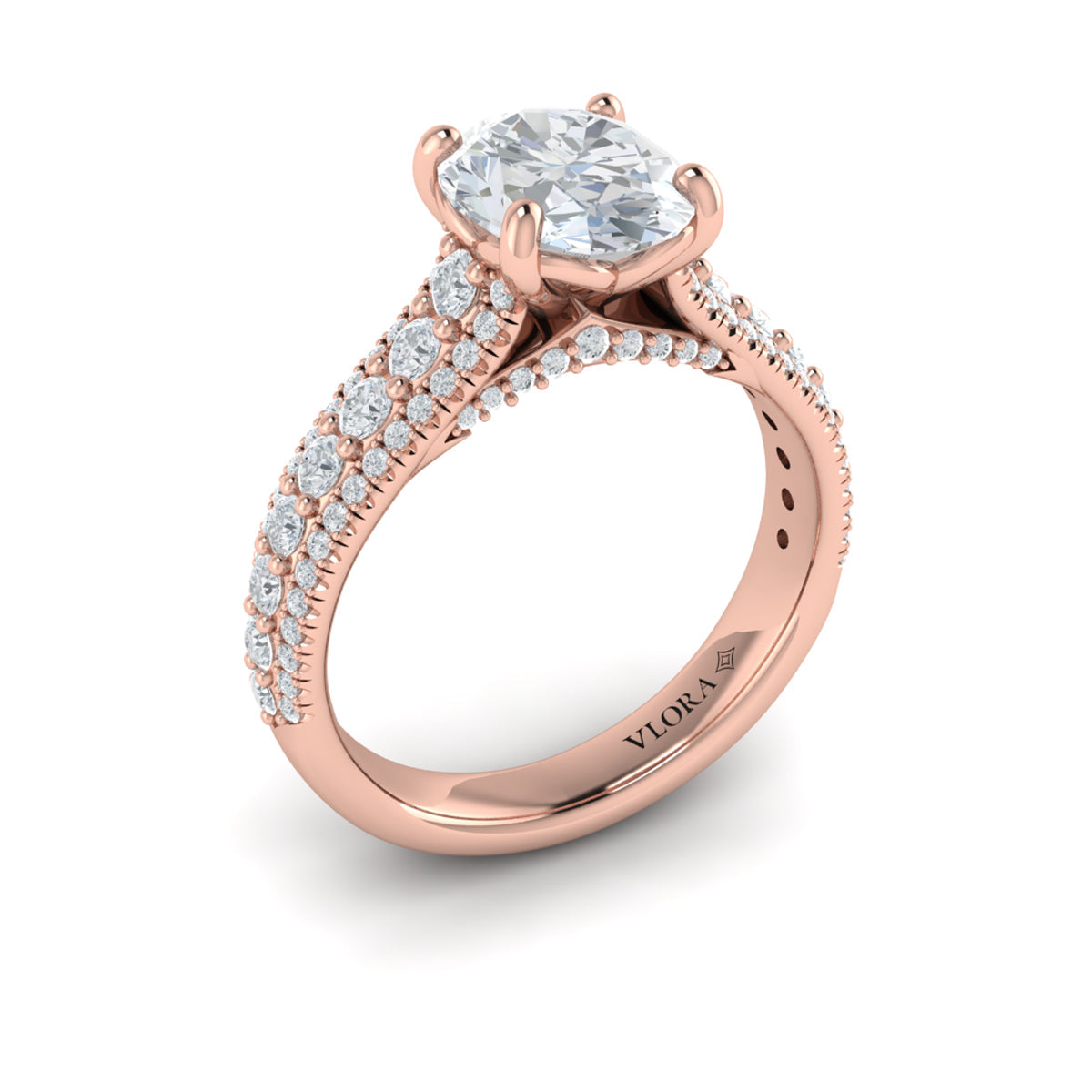 14kt Rose Gold Oval Diamond Cathedral Engagement Ring