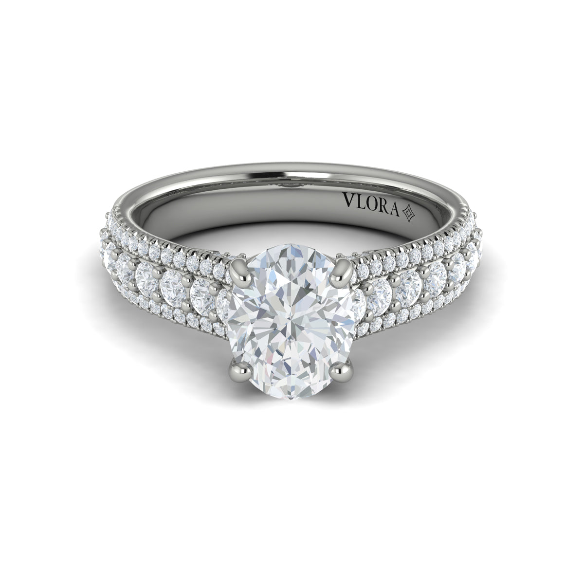 14K White Gold Oval Diamond Cathedral Engagement Ring