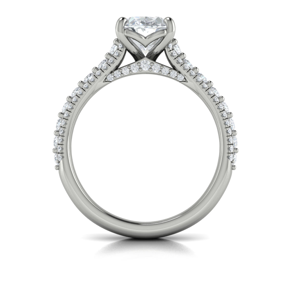 14K White Gold Oval Diamond Cathedral Engagement Ring