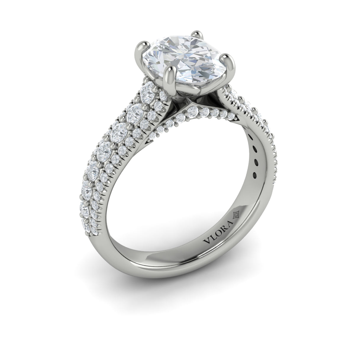 14K White Gold Oval Diamond Cathedral Engagement Ring