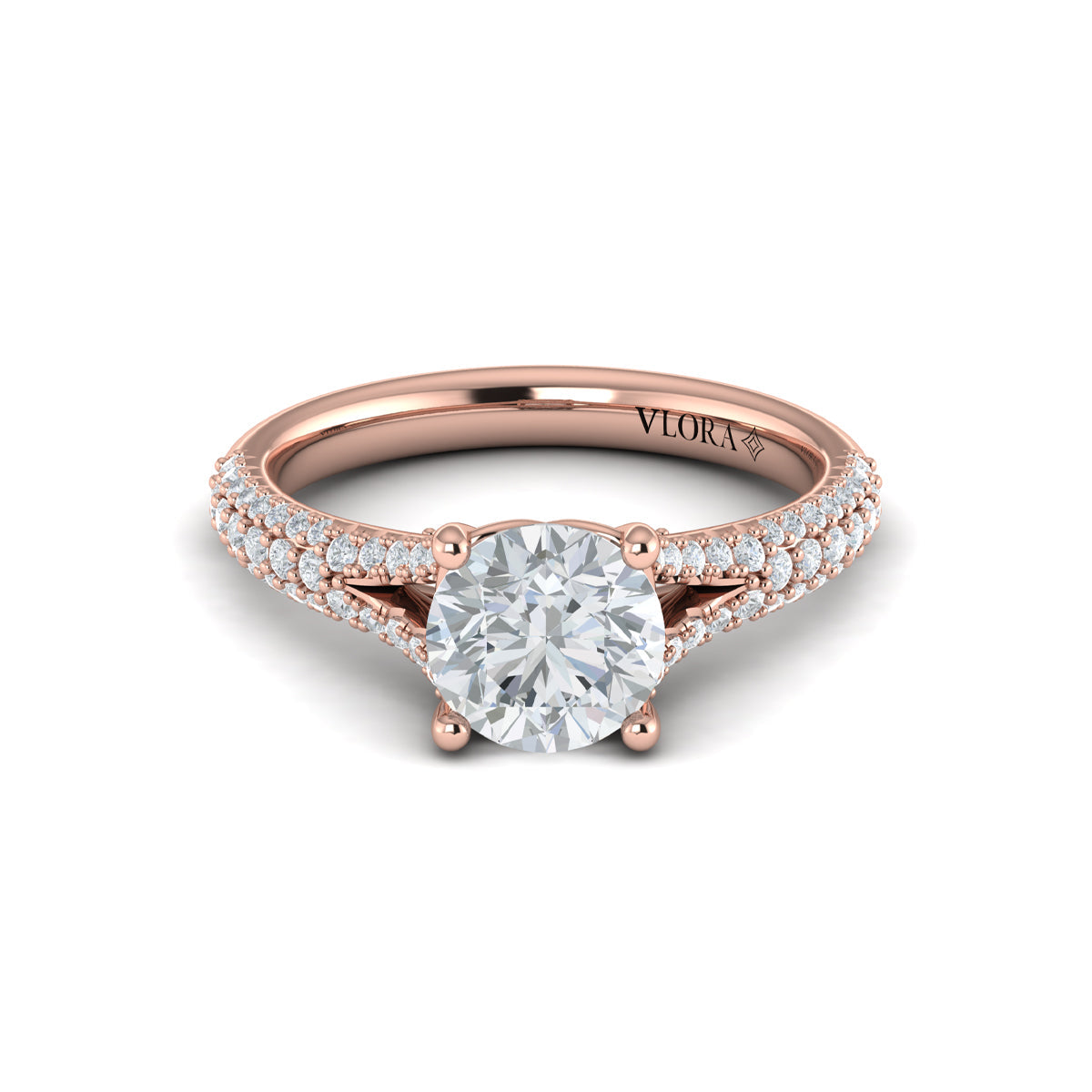 14kt Rose Gold Diamond Cathedral Split Shank Ring