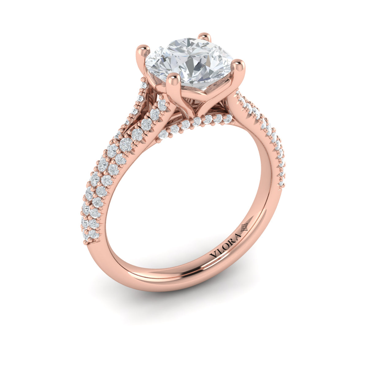 14kt Rose Gold Diamond Cathedral Split Shank Ring