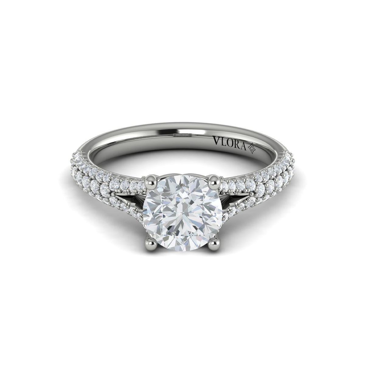 14K White Gold Cathedral Split Shank Diamond Ring