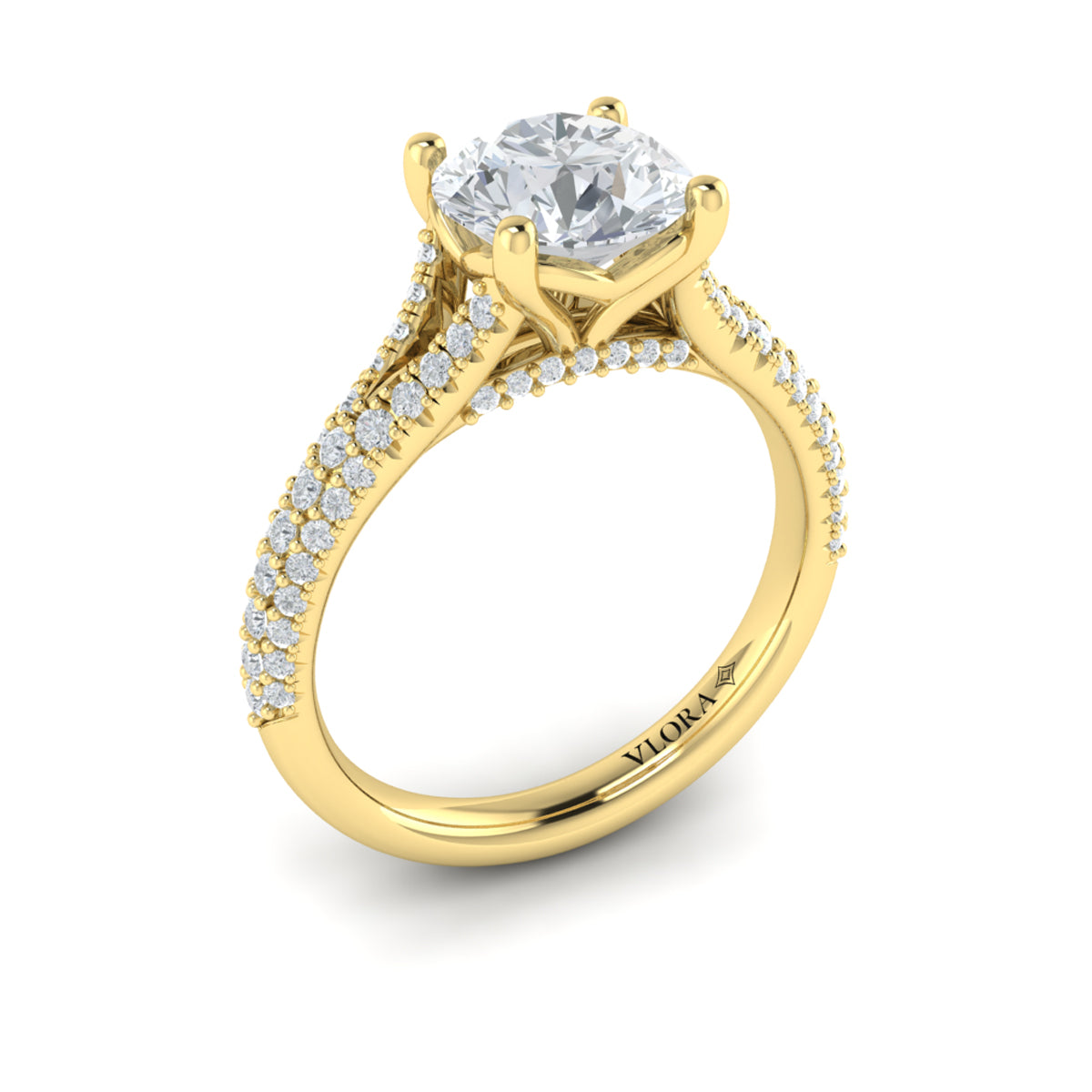 18kt Yellow Gold Diamond Cathedral Split Shank Ring