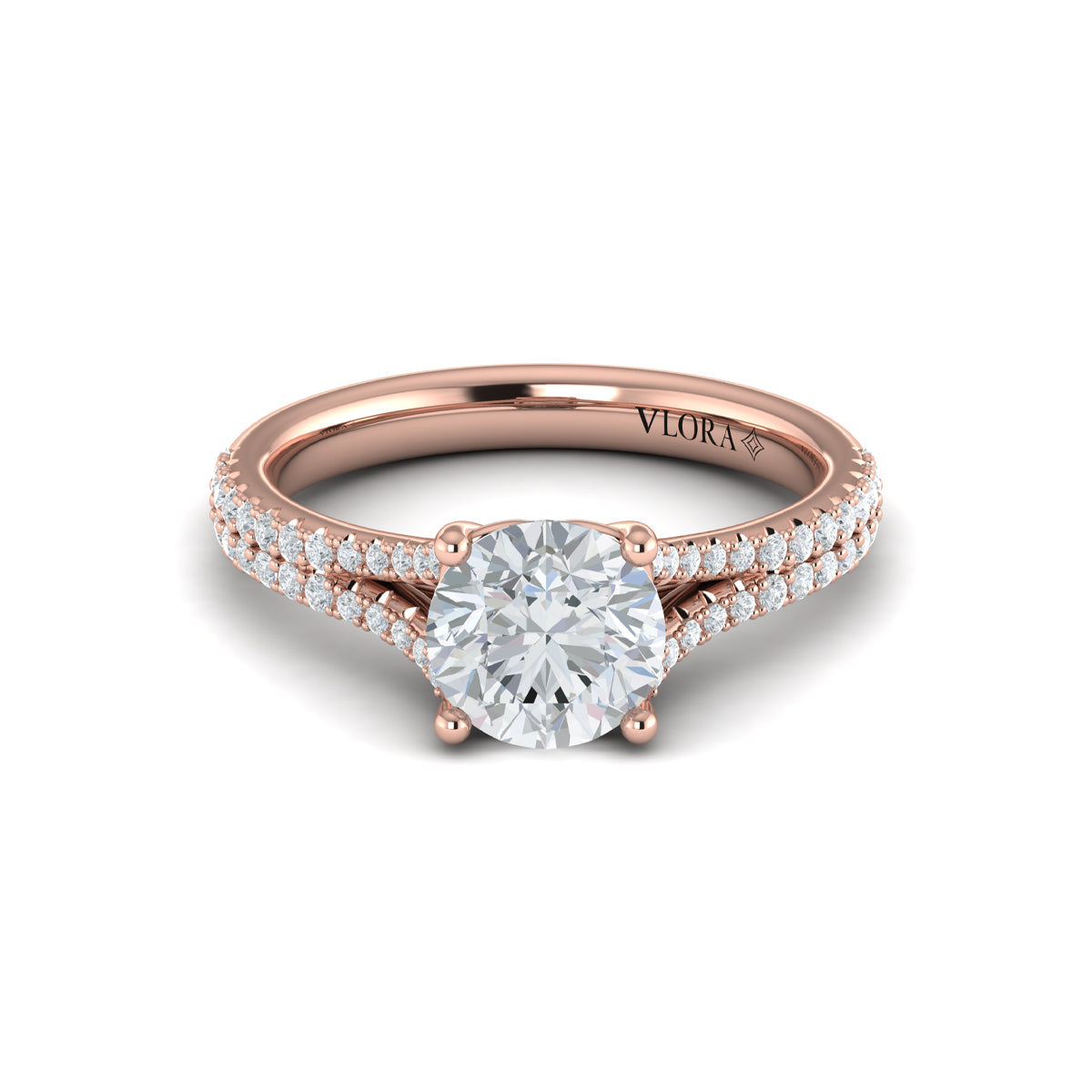 18kt Rose Gold Cathedral Split Shank Diamond Ring